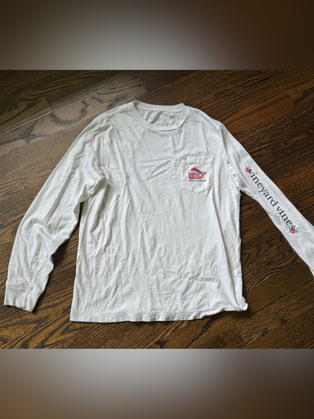 Vineyard Vines Kids White Long-Sleeve Pocket Tee with Christmas Whale